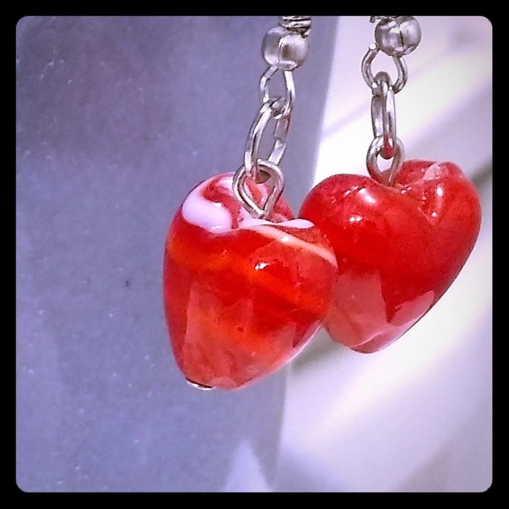 Valentine's Day glass heart earrings